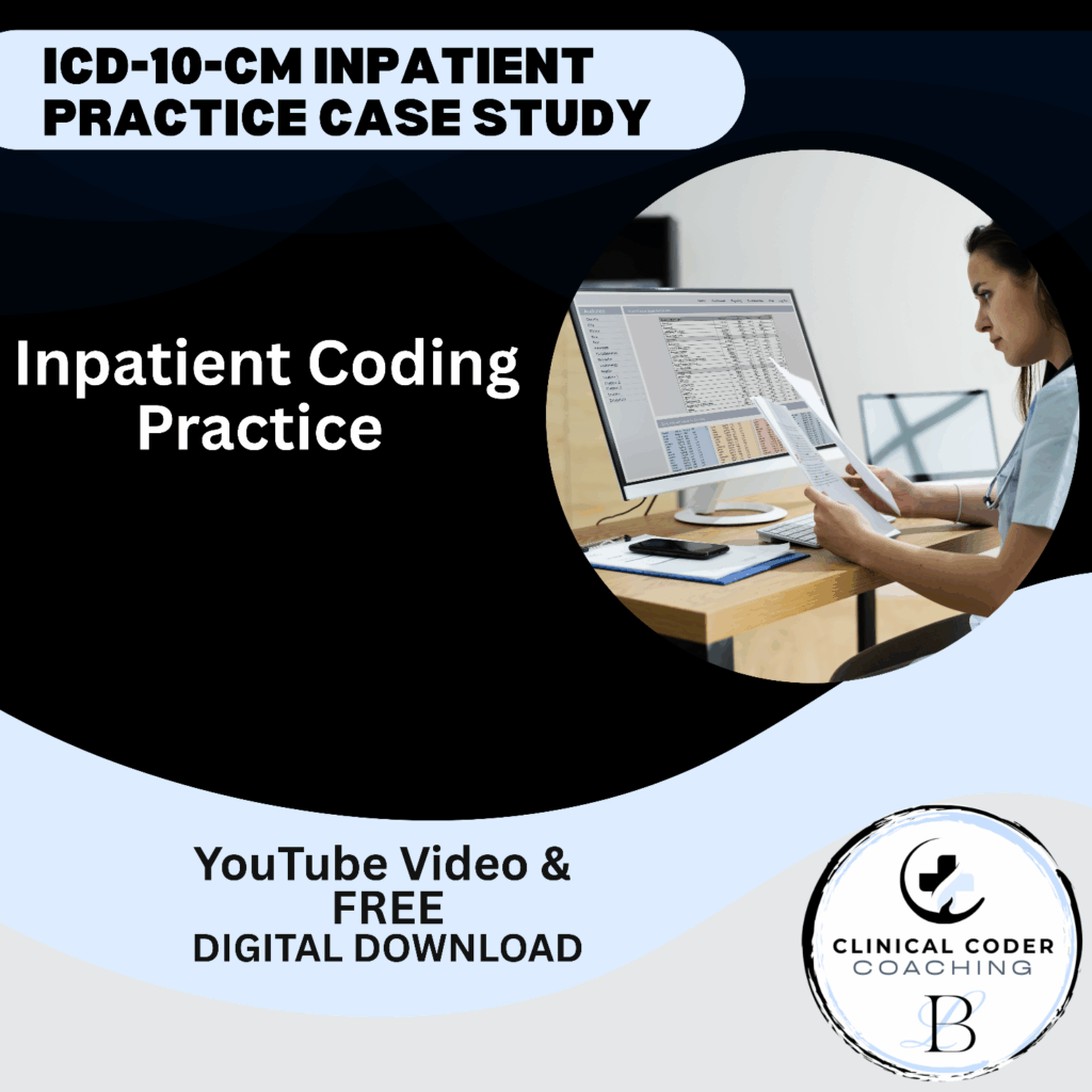 A woman studies inpatient coding material while seated at a desk with a computer, emphasizing the importance of ICD-10-CM practice.